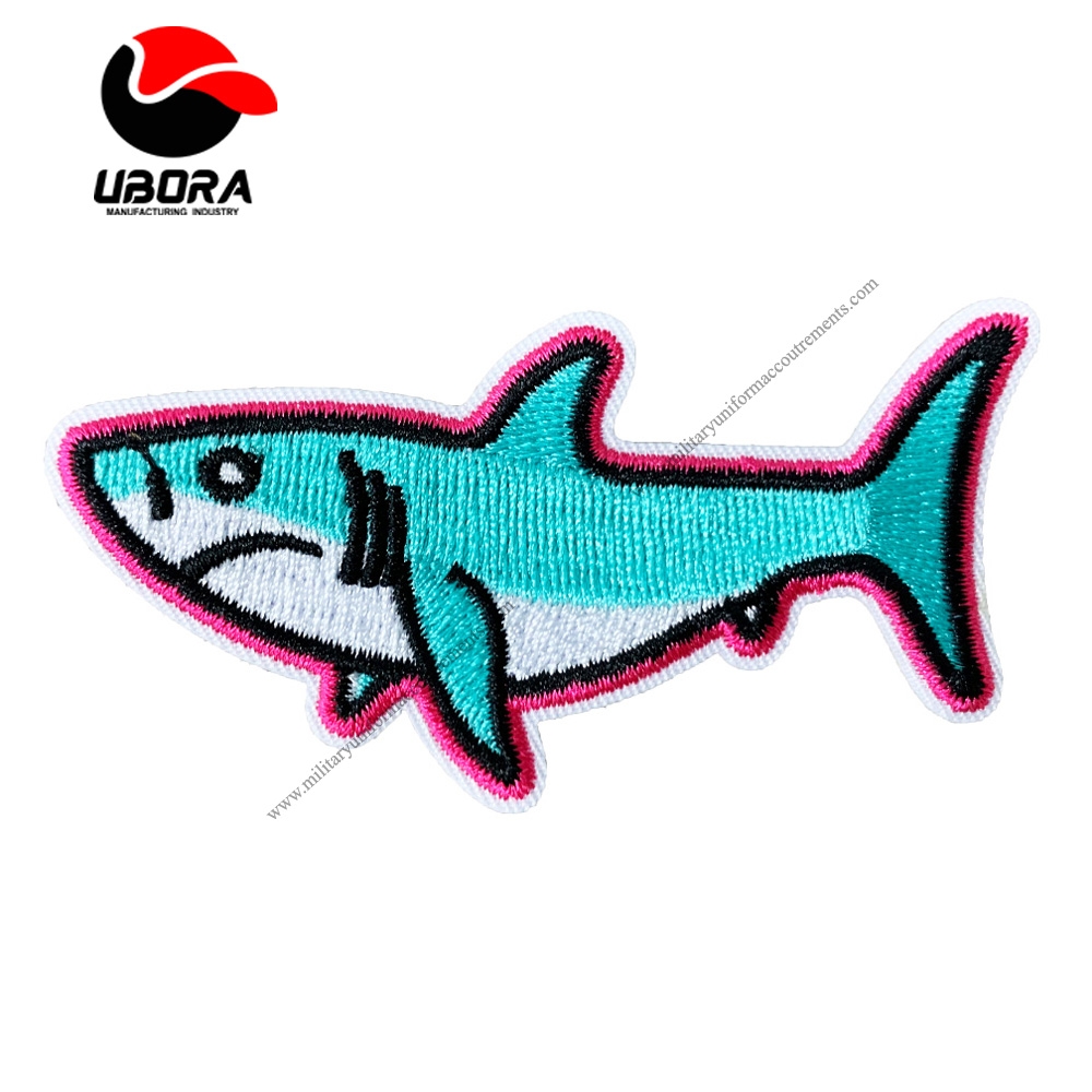 Custom Logo 100% fish shape Machine Embroidery Patches and Badges
